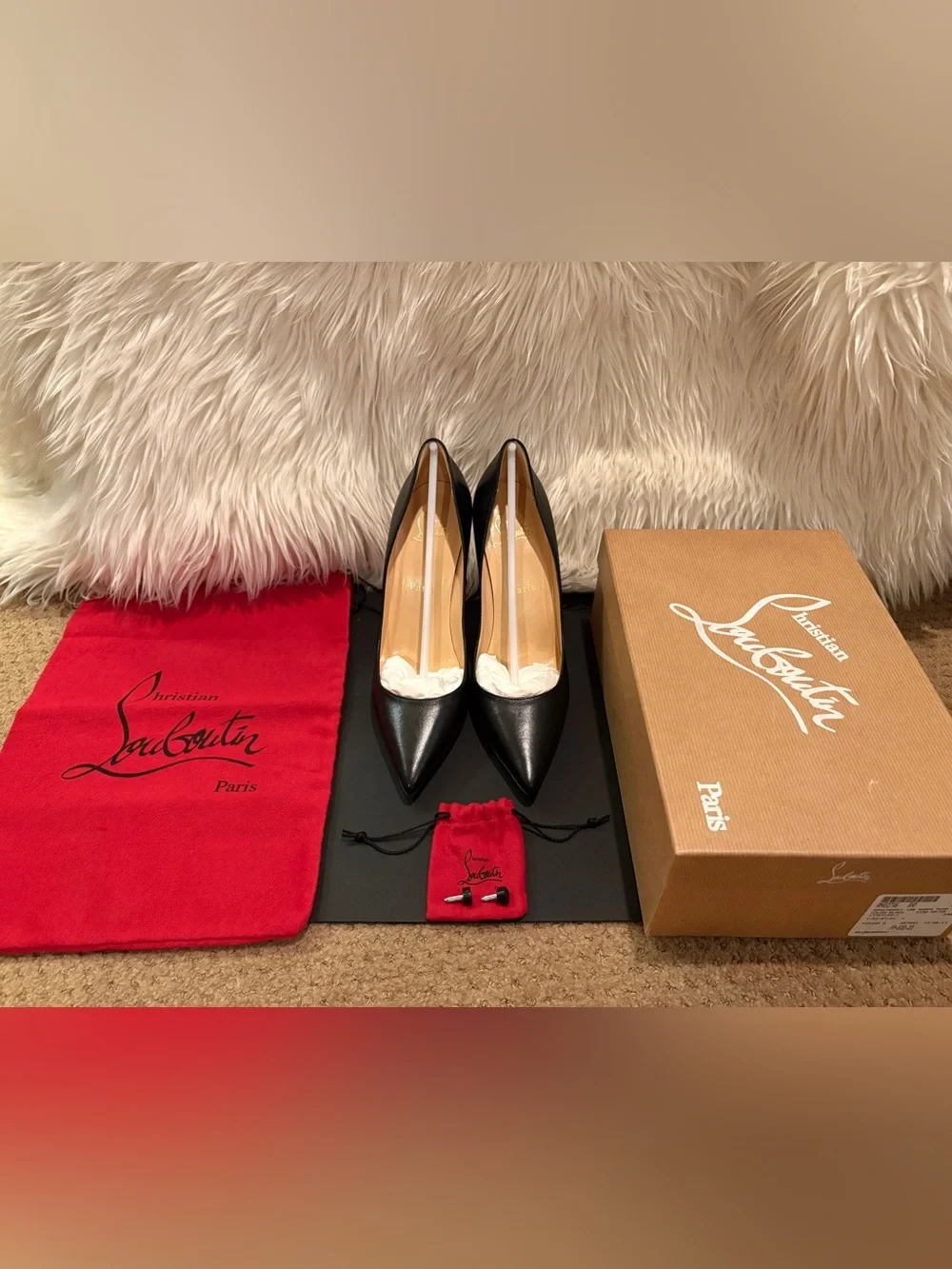 Christian Louboutin Black Leather Pointed-Toe Stiletto Pumps with Red Soles